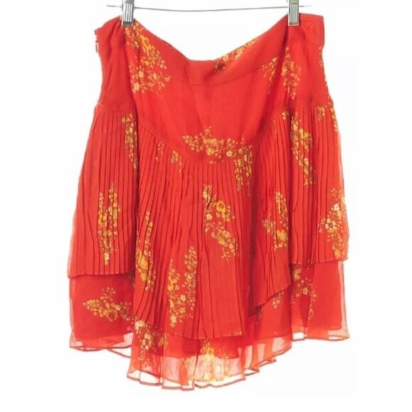 Derek Lam 10 Crosby Mini Skirt 8 NWT Pleated Floral Red Luxury Layered Flirty - Picture 7 of 11